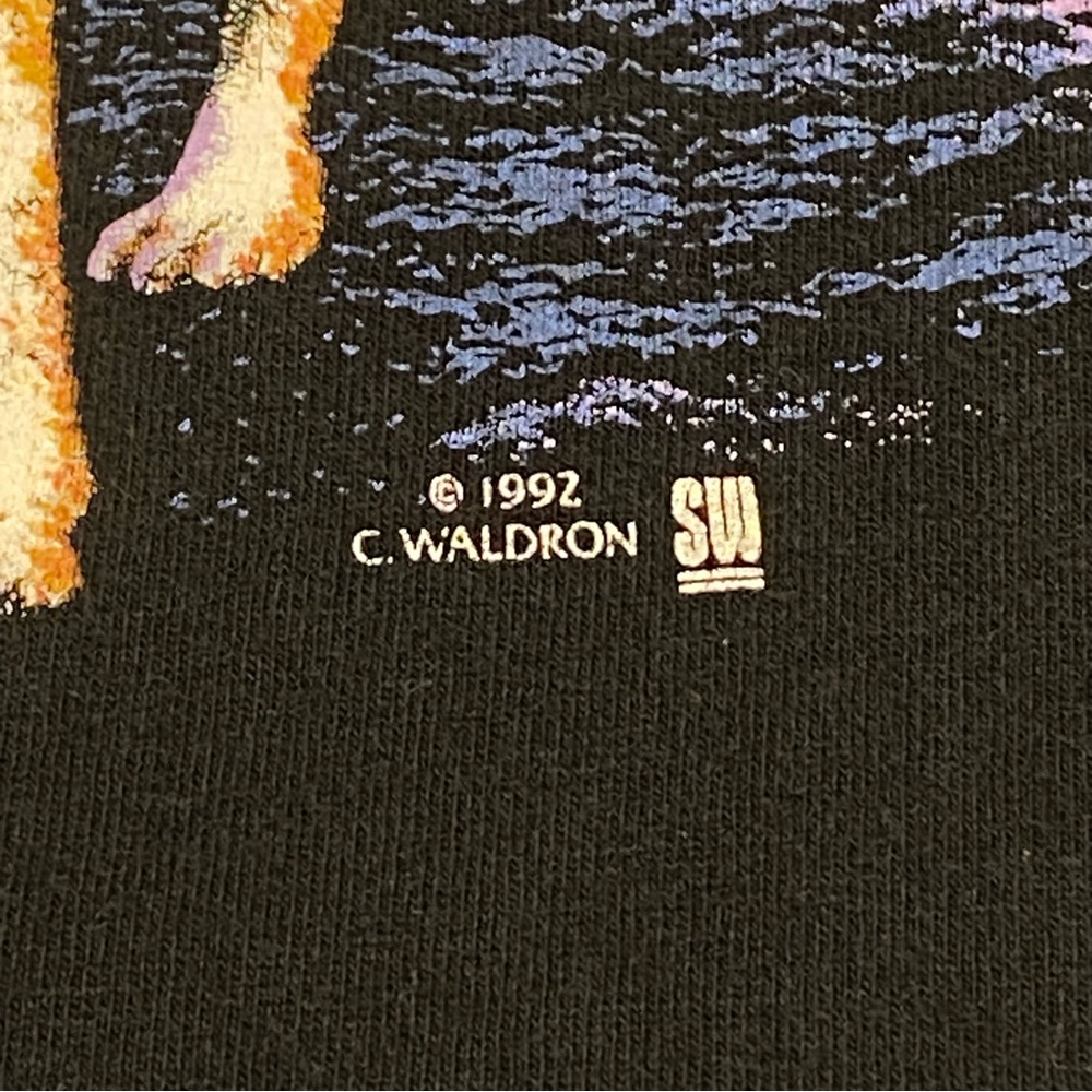 Vintage 90s Jerzees Wolf Moon Single Stitch Tee Size L • C. Waldron 1992 • USA - Picture 3 of 10